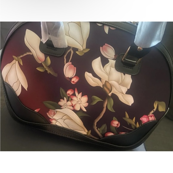 Shanghai Designer Closeout Dark Purple Flower Pattern Brocade Mulberry Silk Tote - Picture 4 of 4